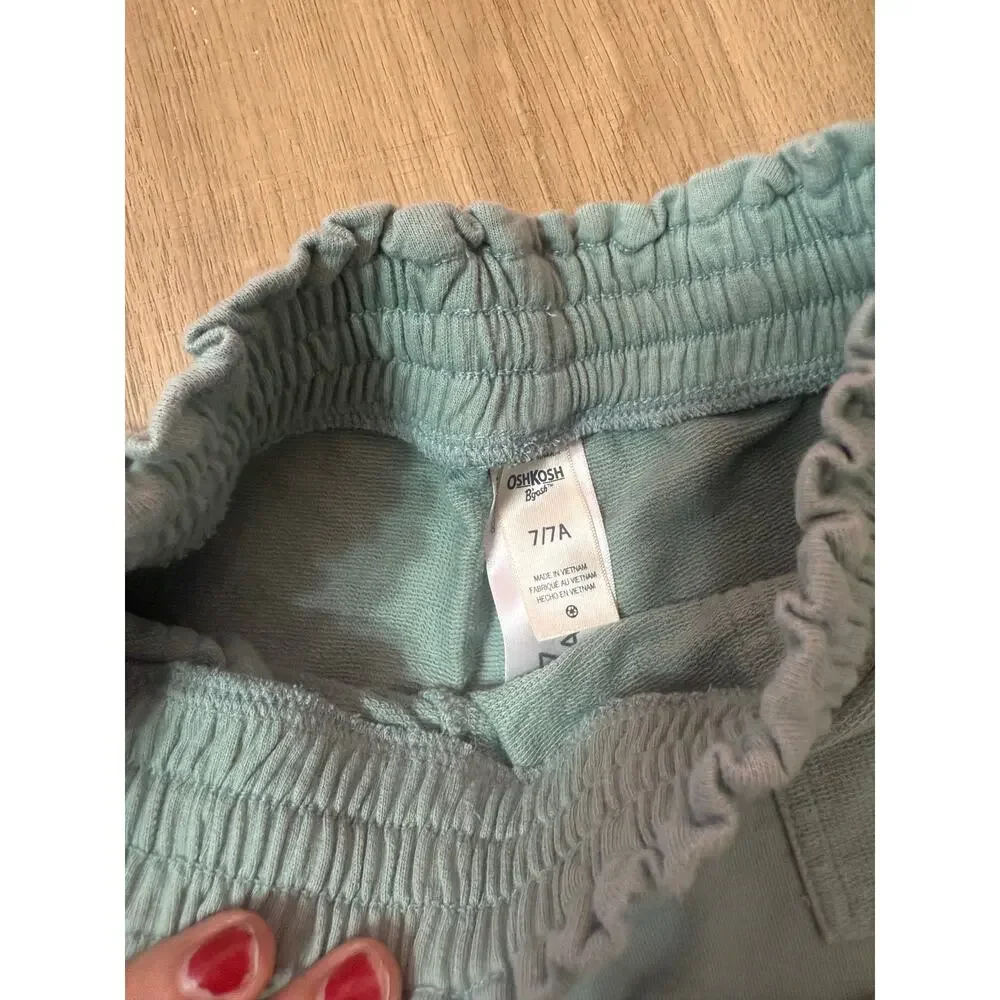 OshKosh Bgosh Girls Mint Shorts 100% Cotton Elastic Waist Sz 7